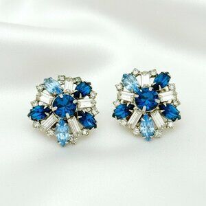 Vintage Hobe Clip Earrings w/Crystal Baguettes, Navettes, and Round Rhinestones